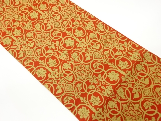 変わり華紋に葡萄唐草模様織出し全通袋帯